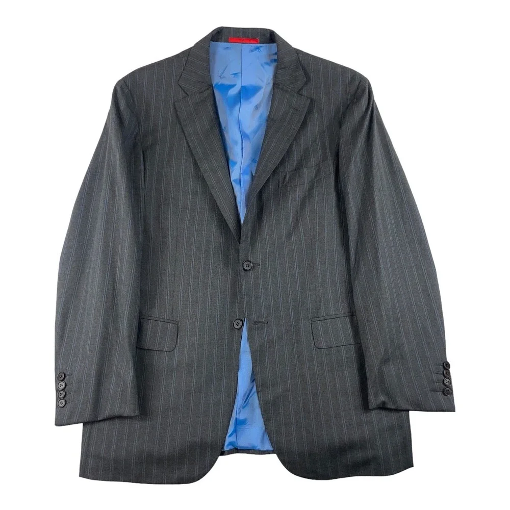 Isaia Napoli Gray Blue Striped Super 170s Sciammeria Wool Blazer Size 44R